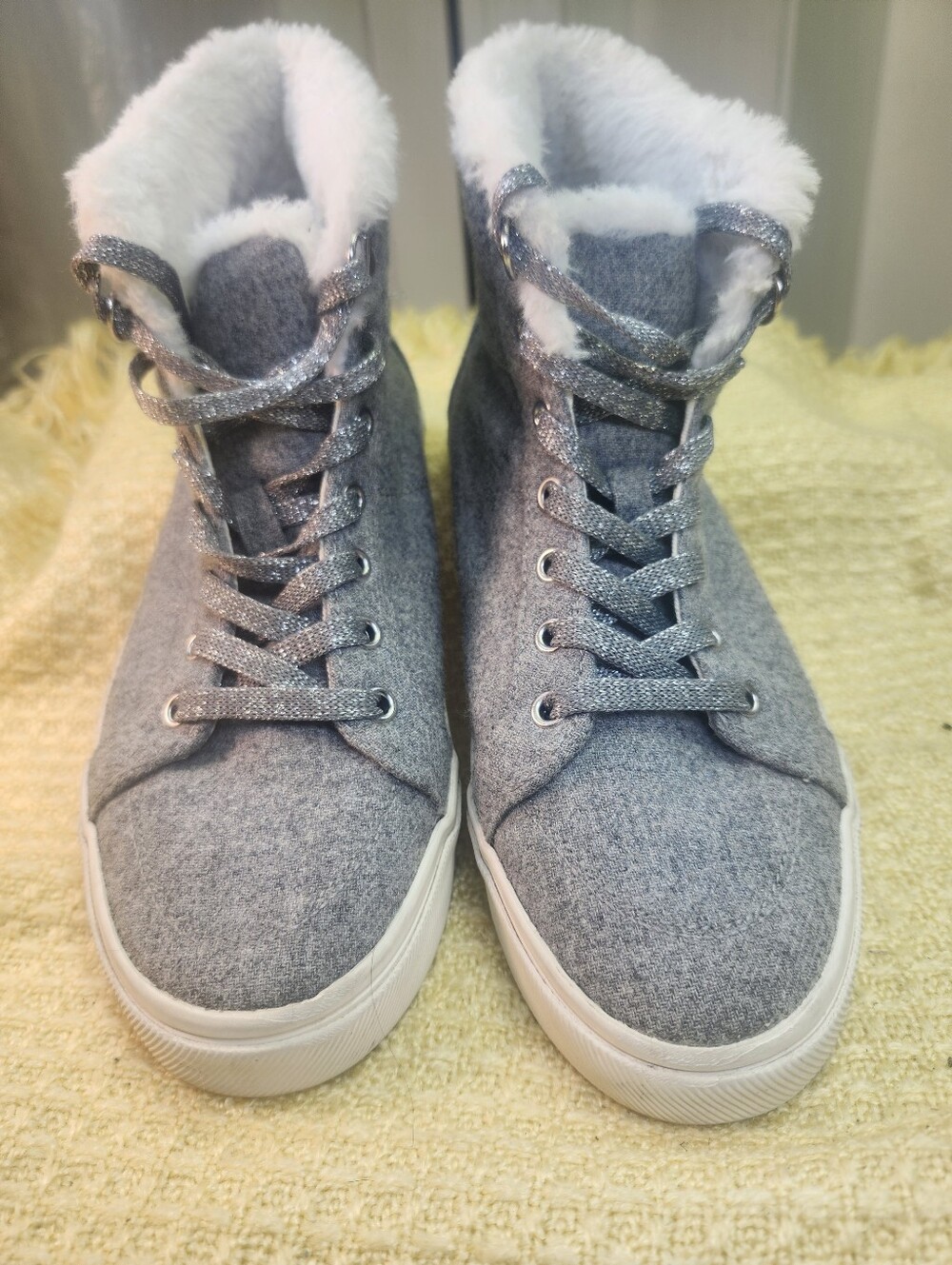 The North Face Gray High-Top Sneakers with Sparkle Laces